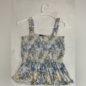 Forever 21 Blue and Yellow Floral Smocked Top